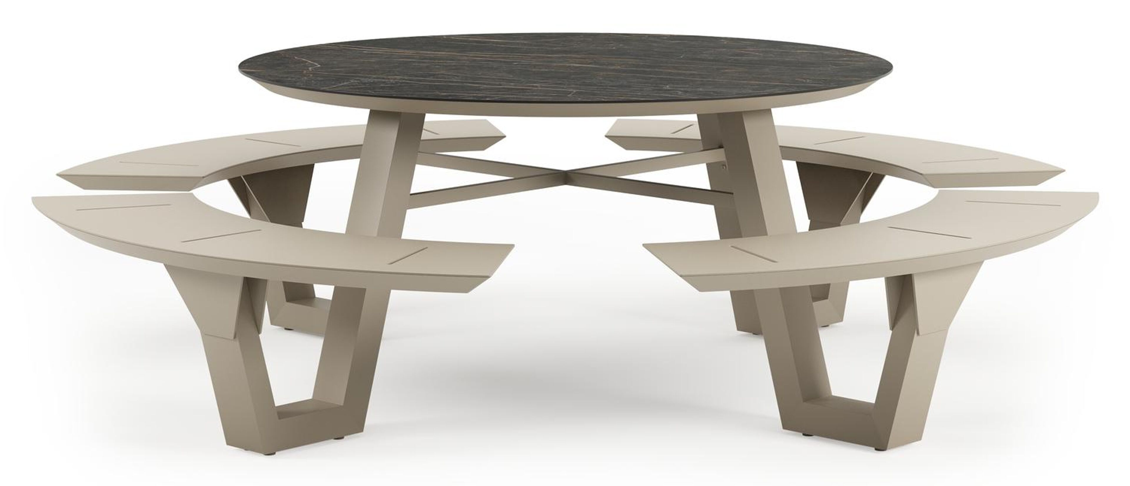 Rondino picknicktafel rond in beige aluminium en volkeramiek Black Obsession - Dia. 236 x - Dia. 236 x H 72 cm