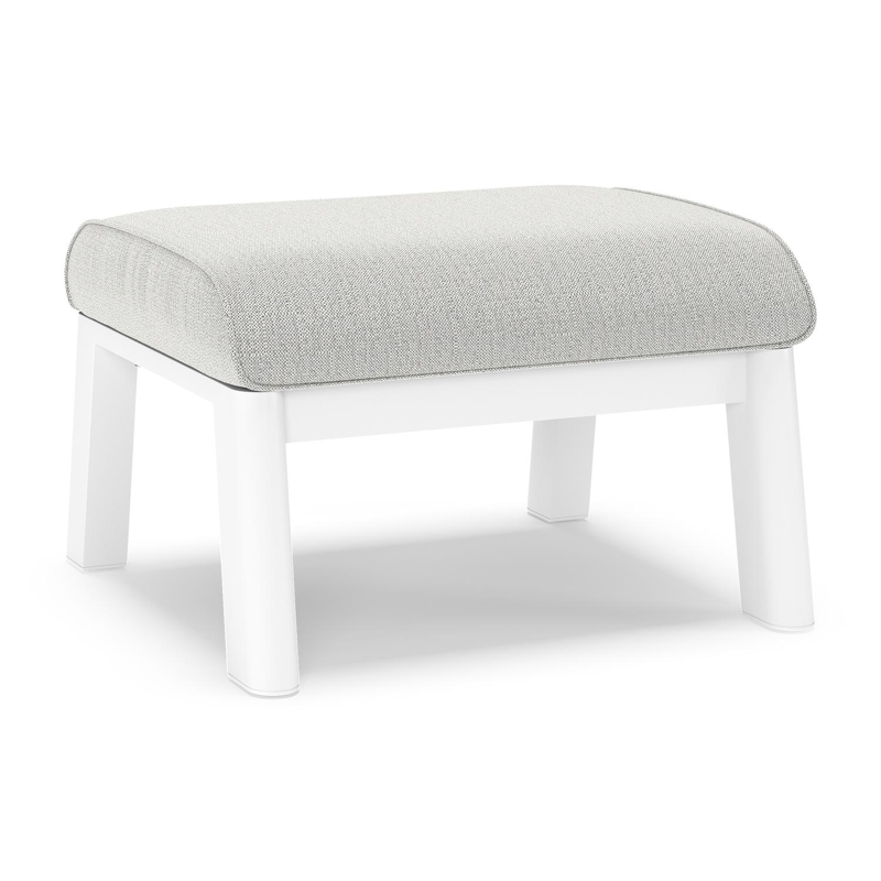 Cirello poef in wit aluminium met savane nimbus all weather sunbrella® luxe kussen