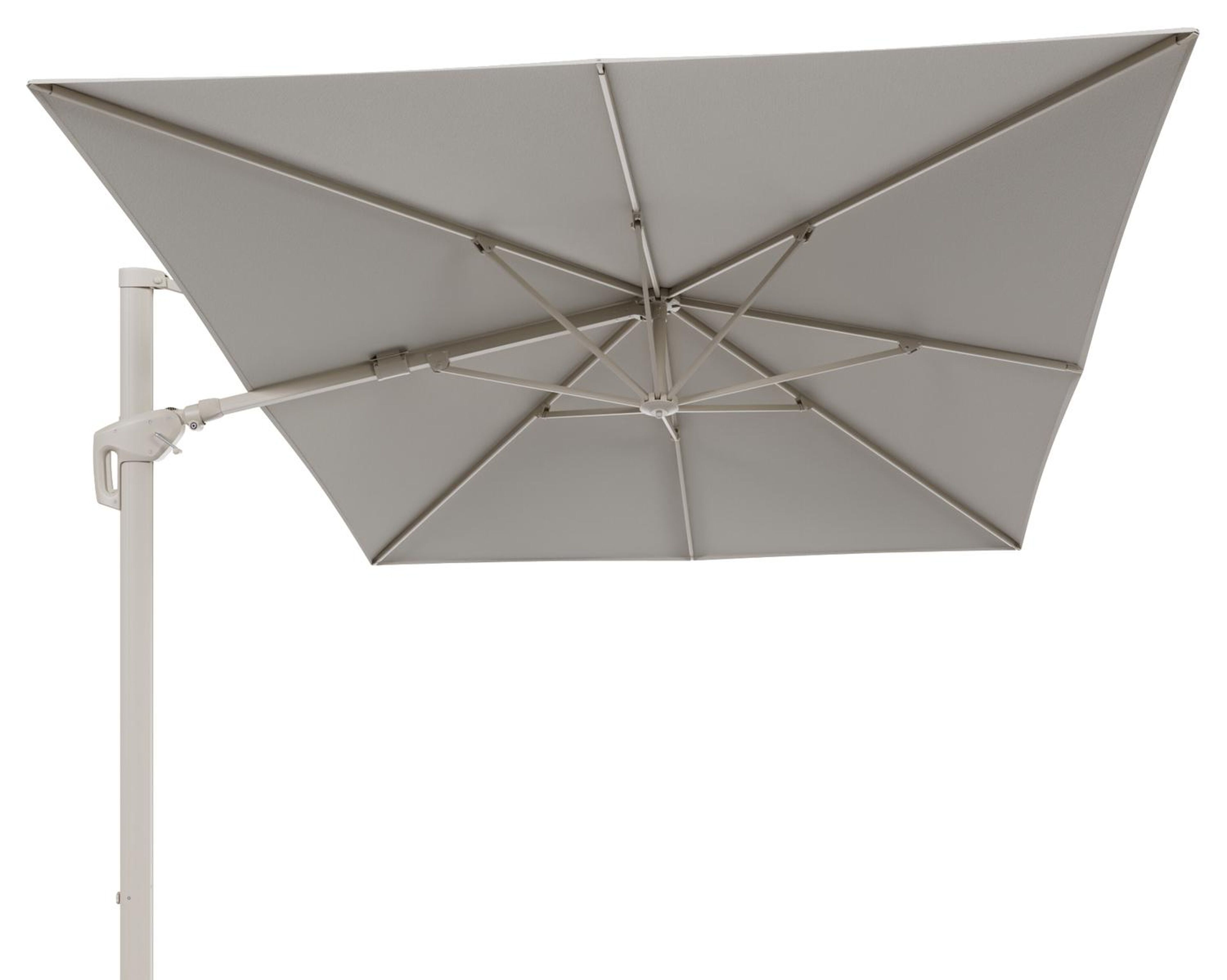 Parasol pendant Minore avec fonction tilt en aluminium beige et toile de parasol All Weather Sunbrella® Luxe Lopi Marble - Lg.1: 400 x Lg.2: 300 cm (sans pied de parasol)