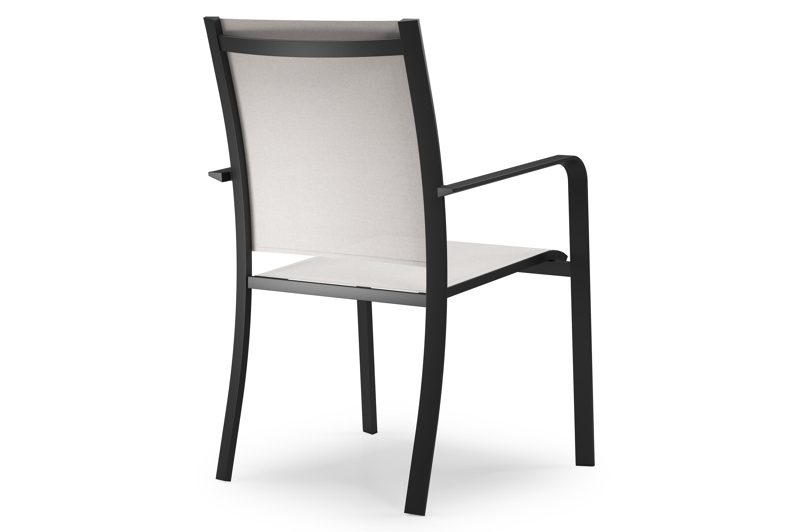 Feltro tuinset in zwart aluminium en sintered stone Crema minerale met 2 Calobra tuinstoelen