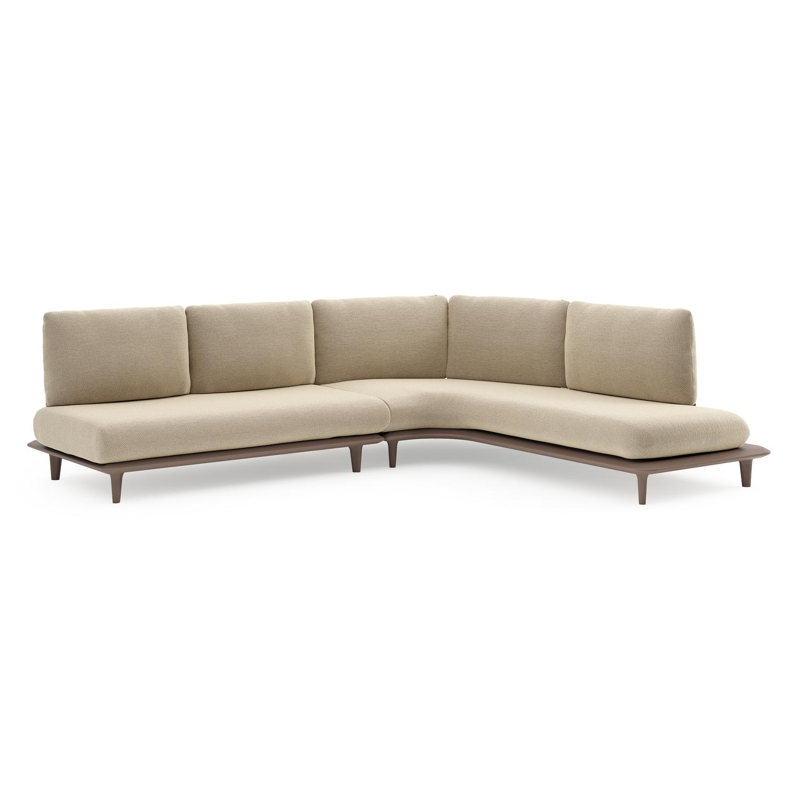 Bomero loungehoek in taupe aluminium met althea camel all weather cosytica kussen