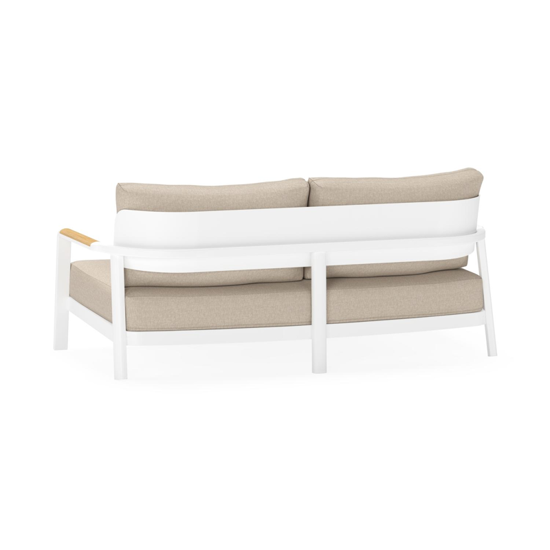 Salamanca loungebank 2-zit in wit aluminium en teak met desert weather+ softtouch kussen