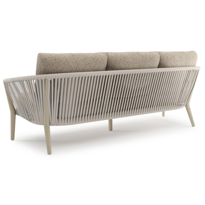 Orso loungeset in beige aluminium en beige verticaal geweven ronde rope met Bora Jungle all weather cosytica kussen