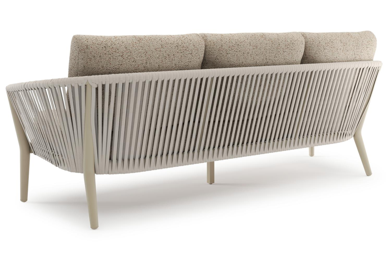 Orso loungeset in beige aluminium en beige verticaal geweven ronde rope met Bora Jungle all weather cosytica kussen