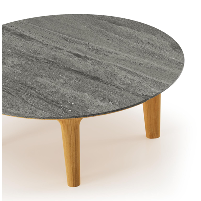 Table de basse Bomero ronde en teck et céramique pleine Aspen Grey - Diam. 85 x Haut. 25 cm
