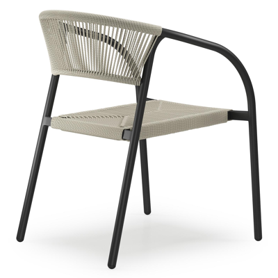 Melo stapelbare tuinstoel in zwart aluminium en beige gedraaide ronde wicker