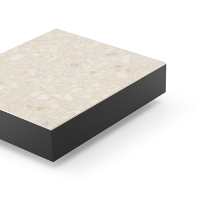 Como loungetafel rechthoekig in zwart aluminium en volkeramiek Retrostone - L 70 x B 80 x H 20 cm