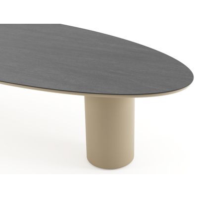 Amico tuintafel ovaal in beige aluminium en volkeramiek Basalt Black - L 320 x B 130 x H 73.5 cm