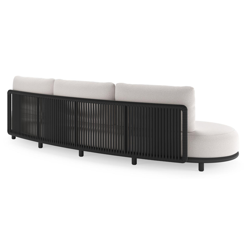 Lomano loungeset in zwart aluminium en zwart verticaal geweven luxe vlakke rope met ego eggshell all weather solica kussen