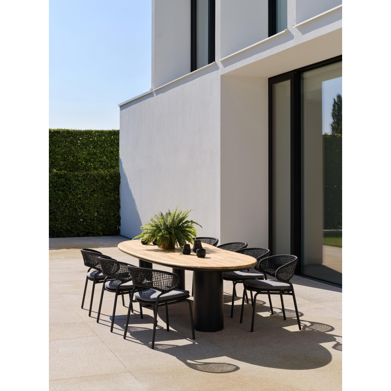 Organo tuintafel organisch in zwart aluminium en teak - L 320 x B 120 x H 74 cm