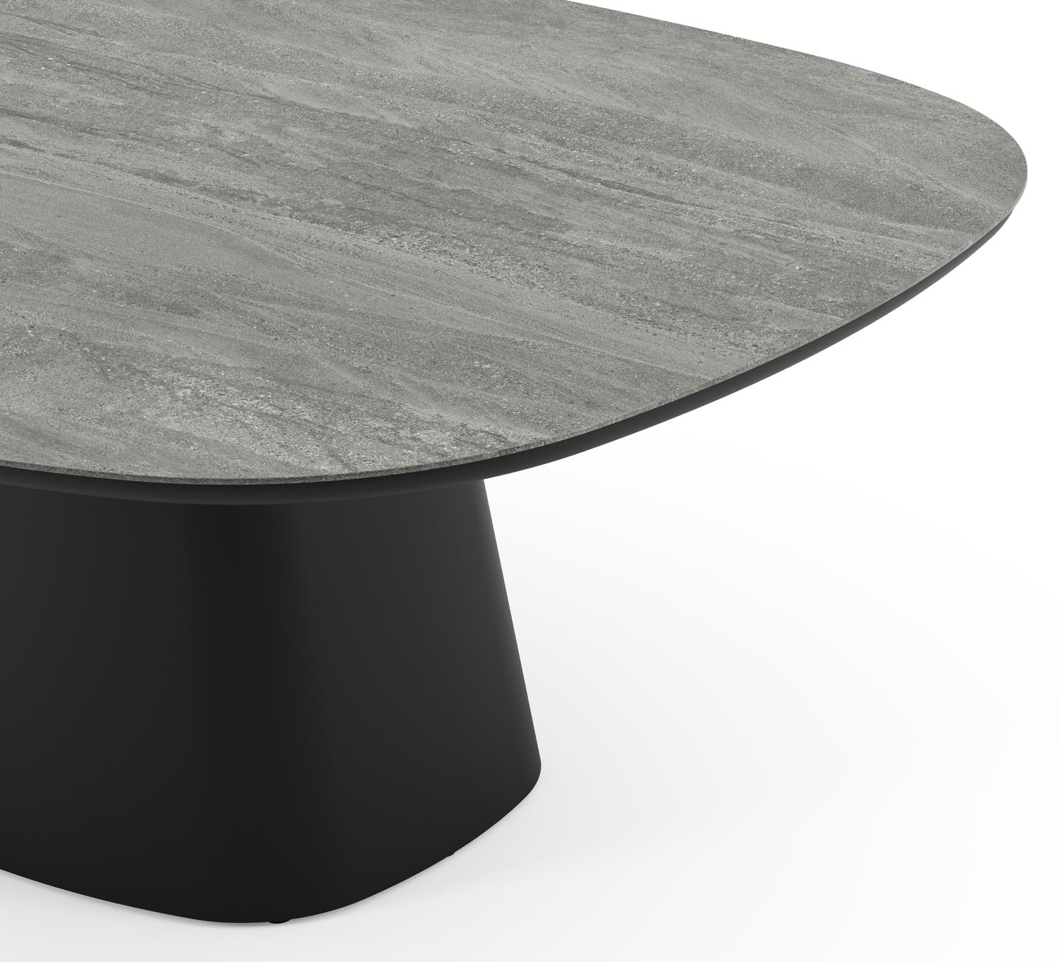 Amico tuintafel bombo xl in zwart aluminium en volkeramiek Aspen Grey - L 210 x B 148 x H 73.5 cm
