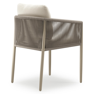 Organo tuinstoel in zwart aluminium en beige verticaal geweven luxe vlakke rope met stoelkussen in All Weather Cosytica Althea Off White