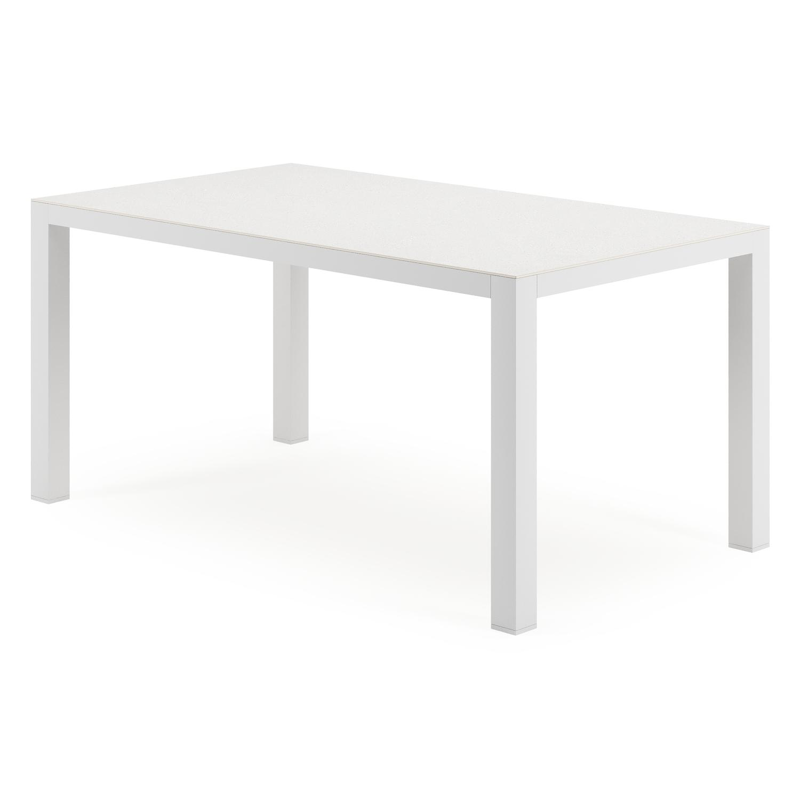 Varese tuintafel rechthoekig in wit aluminium en sintered stone Topo minerale - L 160 x B 92 x H 73.5 cm