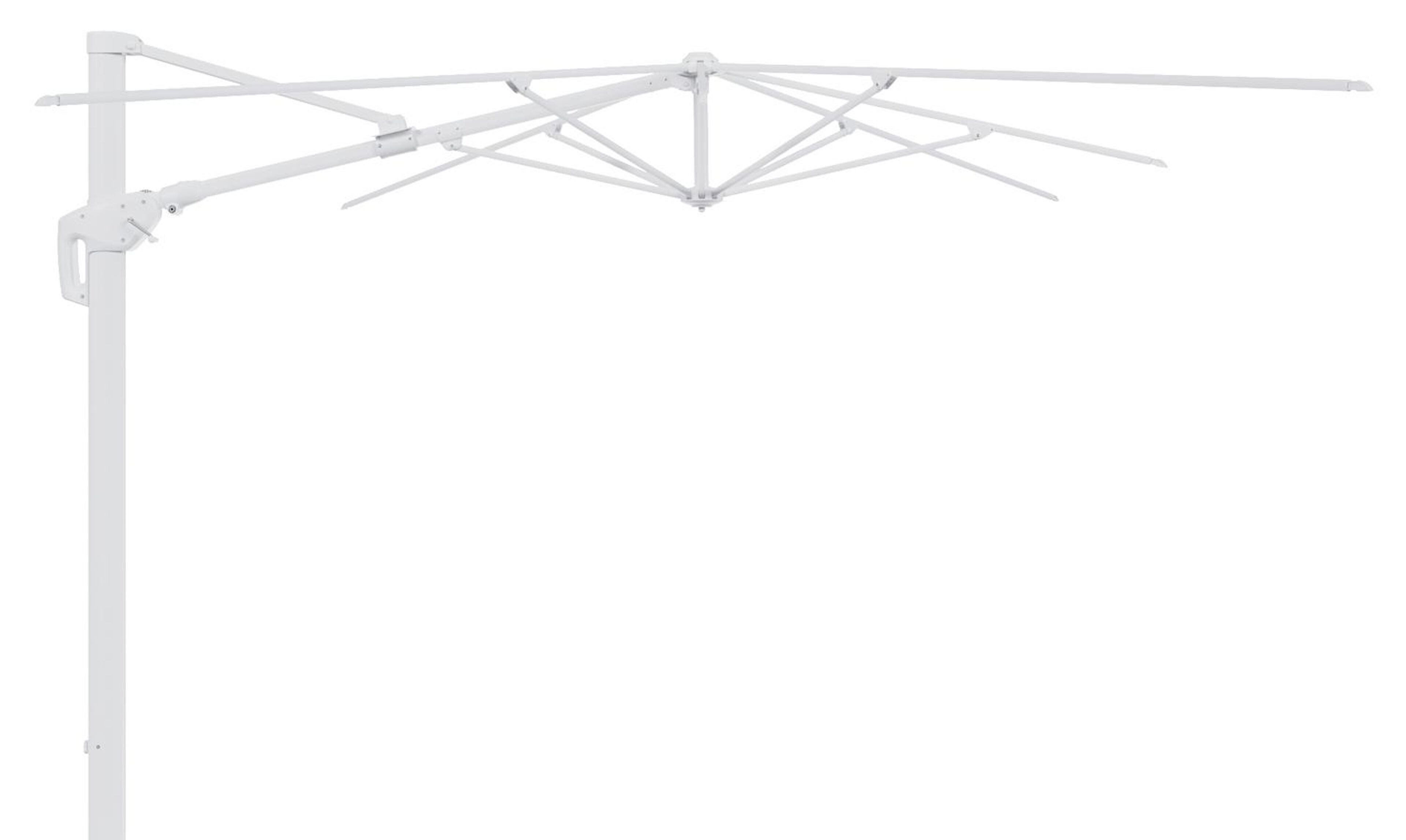 Parasol pendant Minore avec fonction tilt en aluminium blanc avec toile de parasol en all weather sunbrella® luxe savane nimbus - Lg.1 400 x Lg.2 300 cm (sans pied de parasol)