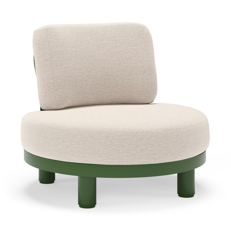 Donato loungestoel in groen aluminium met all weather sunbrella® luxe Slow Farafra kussen