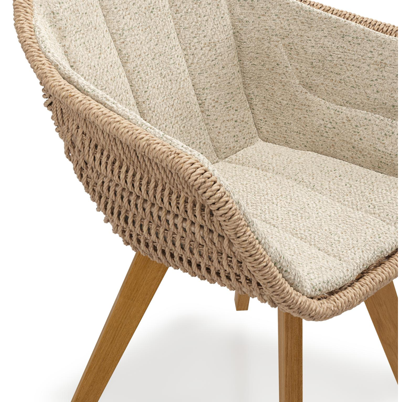 Pagino tuinstoel in teak en naturel ronde wicker met zitkussen in All Weather Cosytica Bora Forest