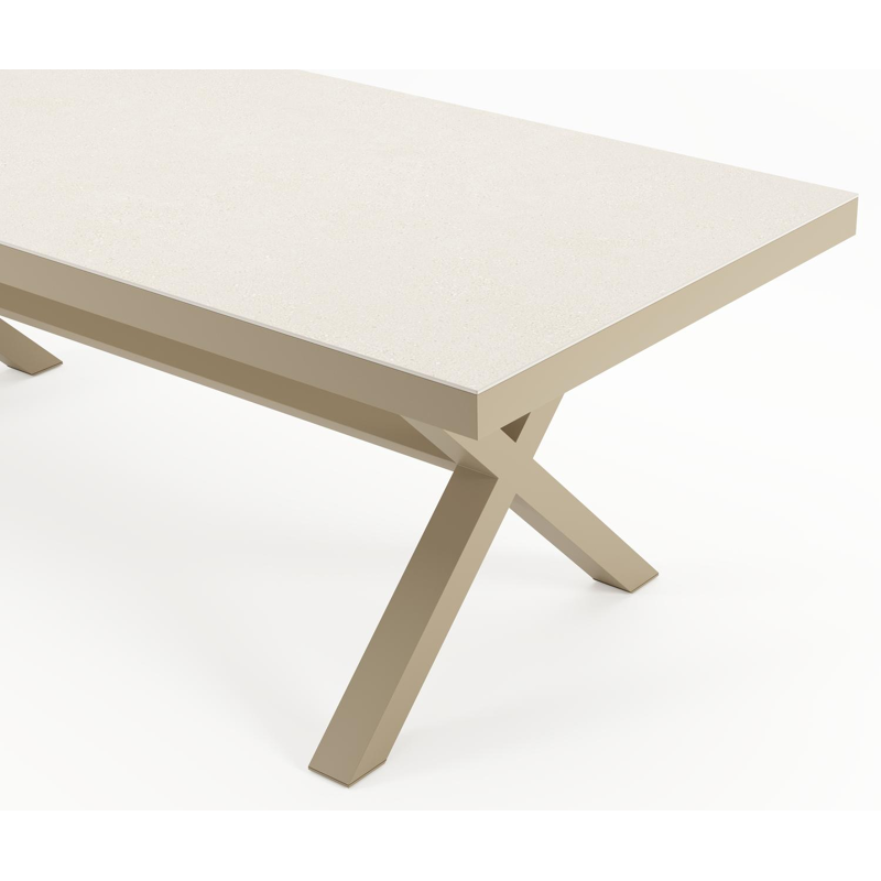 Ensemble de jardin Reza en aluminium beige et sintered stone crema minerale avec 6 chaises de jardin empilable Matera