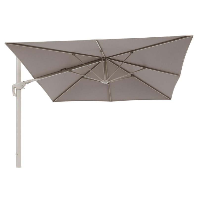 Minore zweefparasol met tiltfunctie in beige aluminium en Heritage Ash All Weather Sunbrella® Luxe parasoldoek - L1: 350 x L2: 350 cm (zonder voet)