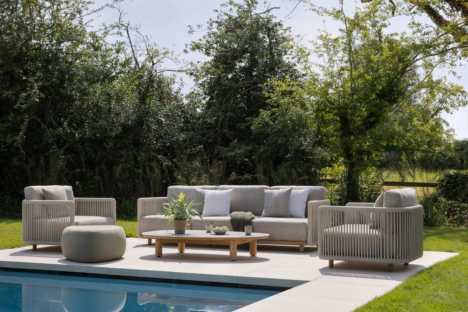 Table de basse Donato - Organo organique en teck teak et céramique pleine Shilin - Lg. 151 x Lrg. 90 x Haut. 25 cm