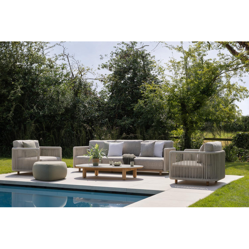 Table de basse Donato - Organo organique en teck teak et céramique pleine Shilin - Lg. 151 x Lrg. 90 x Haut. 25 cm