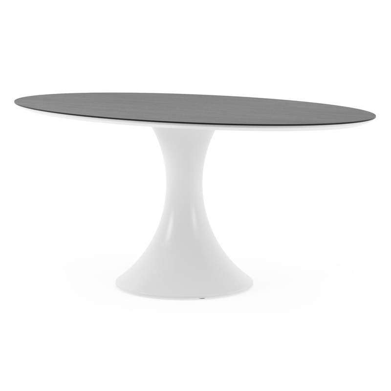 Table de jardin Fano ovale en aluminium blanc et céramique pleine Basalt Black - Lg. 180 x Lrg. 110 x Haut. 75 cm