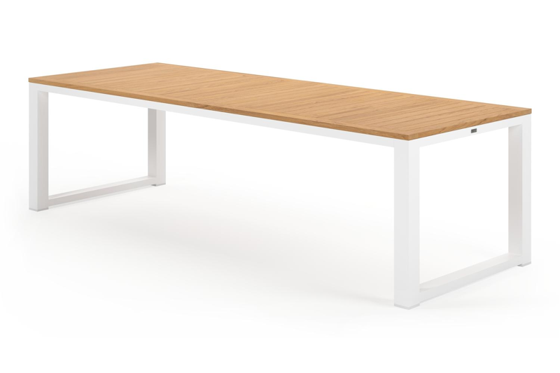 Livo rechthoekige tuinset in wit aluminium en teak natural finish met 8 Matera tuinstoelen