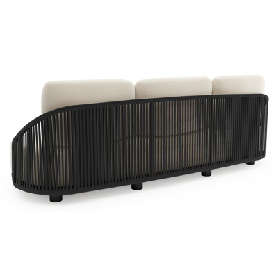 Vadelo loungebank in zwart aluminium en zwart verticaal geweven ronde rope met althea off white all weather cosytica kussen