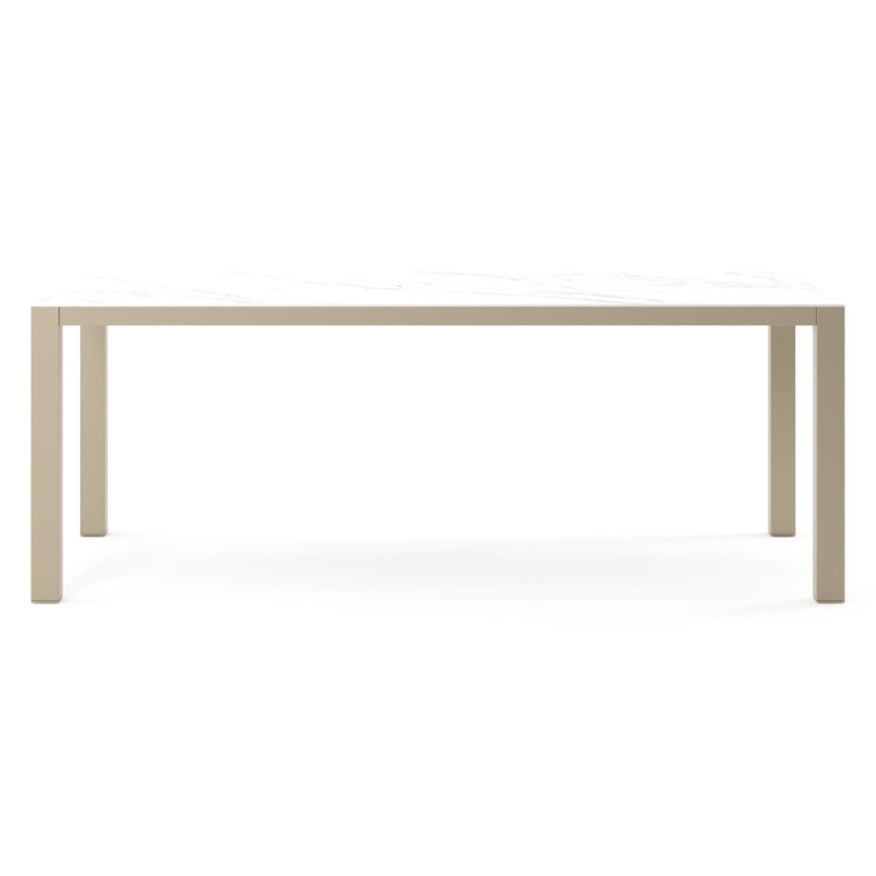 Como tuintafel rechthoekig in beige aluminium en volkeramiek Calacatta - L 200 x B 100 x H 73 cm