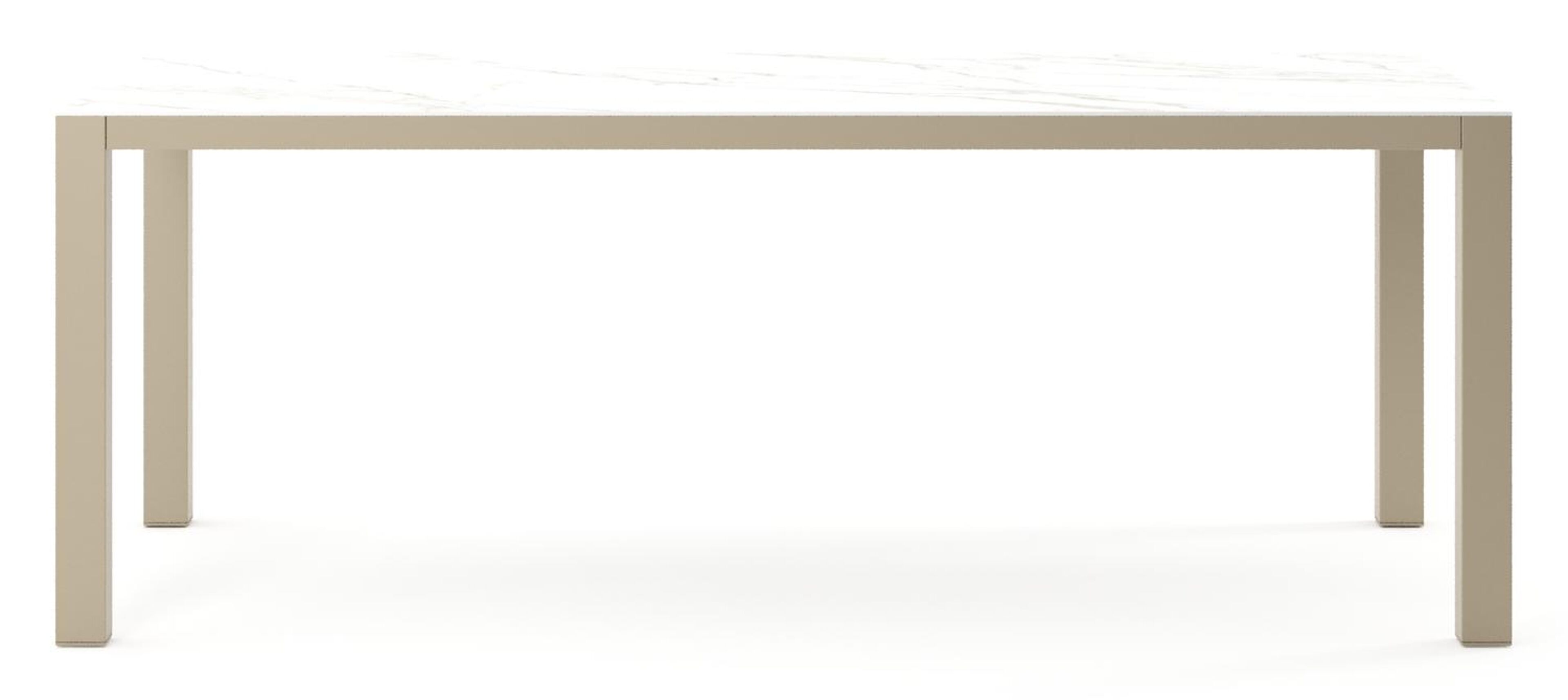 Table de jardin Como rectangulaire en aluminium beige et céramique pleine Calacatta - Lg. 200 x Lrg. 100 x Haut. 75 cm