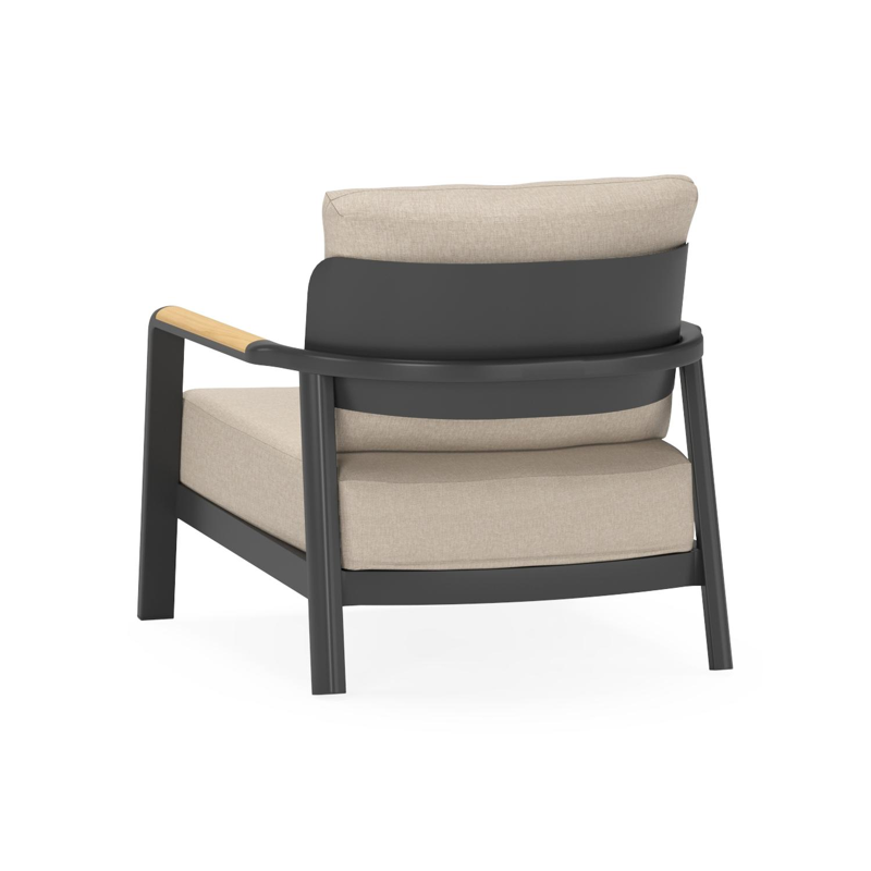 Salamanca loungestoel 1-zit in zwart aluminium en teak met desert weather+ softtouch kussen