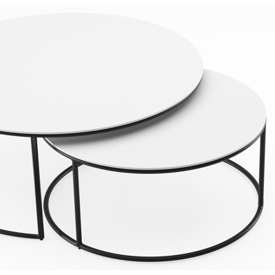 Fano set van 2 loungetafels rond in zwart aluminium en volkeramiek Arctic White - Dia. 85/65 x H 35/30 cm