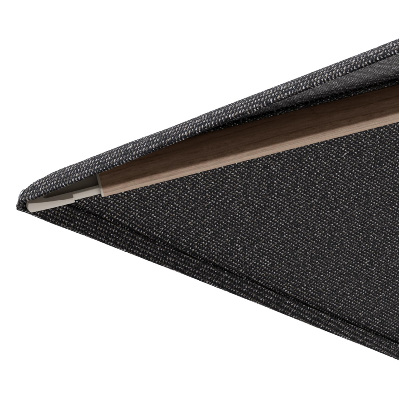 Minore zweefparasol met tiltfunctie in houtlook aluminium en Firenze Tunder All Weather Solica parasoldoek - L1 280 x L2 370 cm met parasolvoet Minore 260 kg met wielen