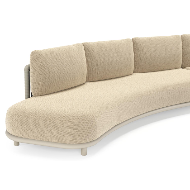 Lomano loungehoek in beige aluminium en beige verticaal geweven luxe vlakke rope met Althea Camel all weather cosytica