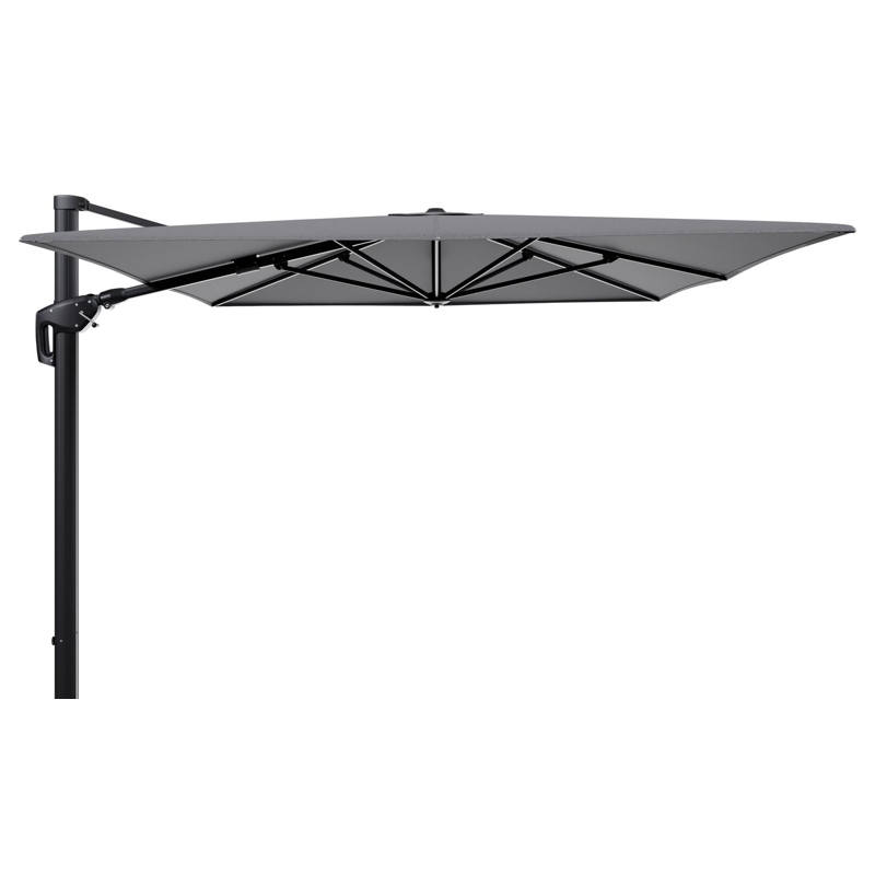 Parasol pendant Minore avec fonction tilt en aluminium noir et toile de parasol en All Weather Sunbrella® Luxe Heritage Slate - Lg.1 400 x Lg.2 300 cm (sans pied de parasol)