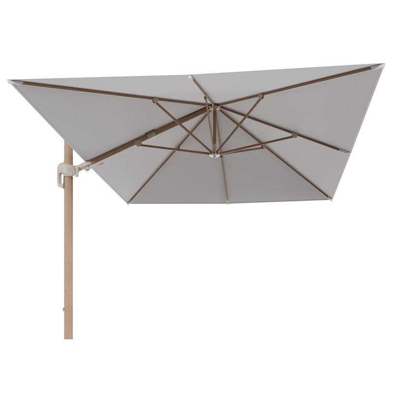 Parasol pendant Rufina avec fonction tilt en aluminium aspect de bois et toile de parasol en All Weather Solica Ego Birch  - Lg.1 400 x Lg.2 300 cm (sans pied de parasol