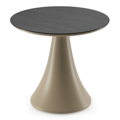 Fano low dining loungetafel rond in beige aluminium en volkeramiek Basalt Black - Dia. 65 x H 40 cm