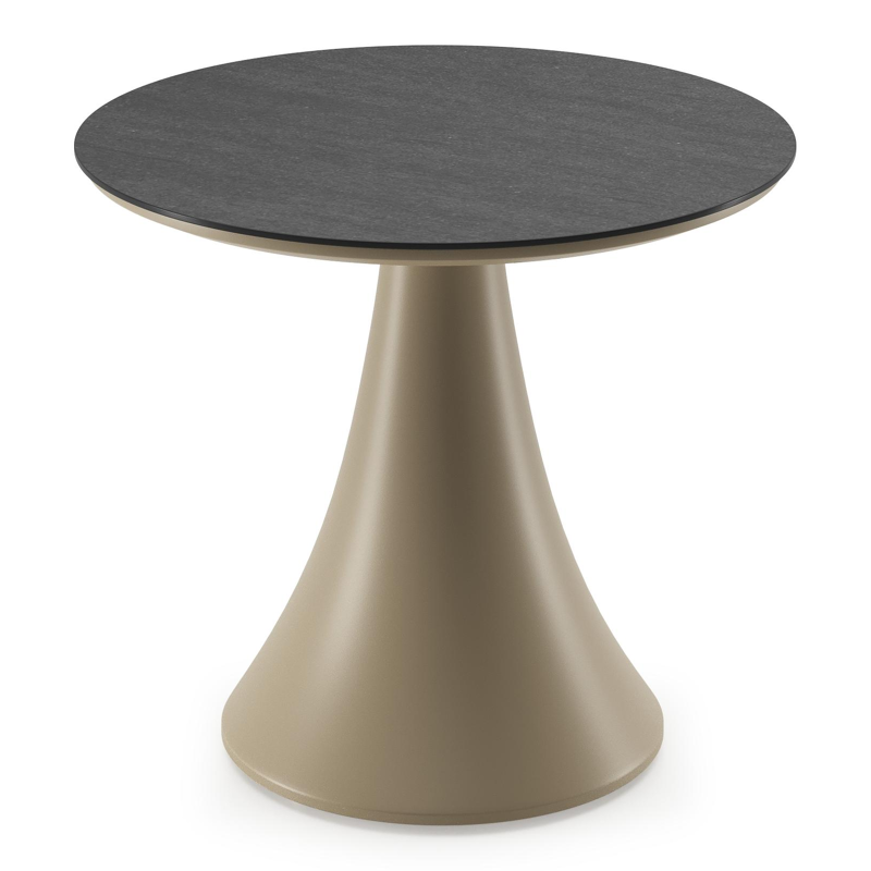 Fano low dining loungetafel rond in beige aluminium en volkeramiek Basalt Black - Dia. 65 x H 55 cm