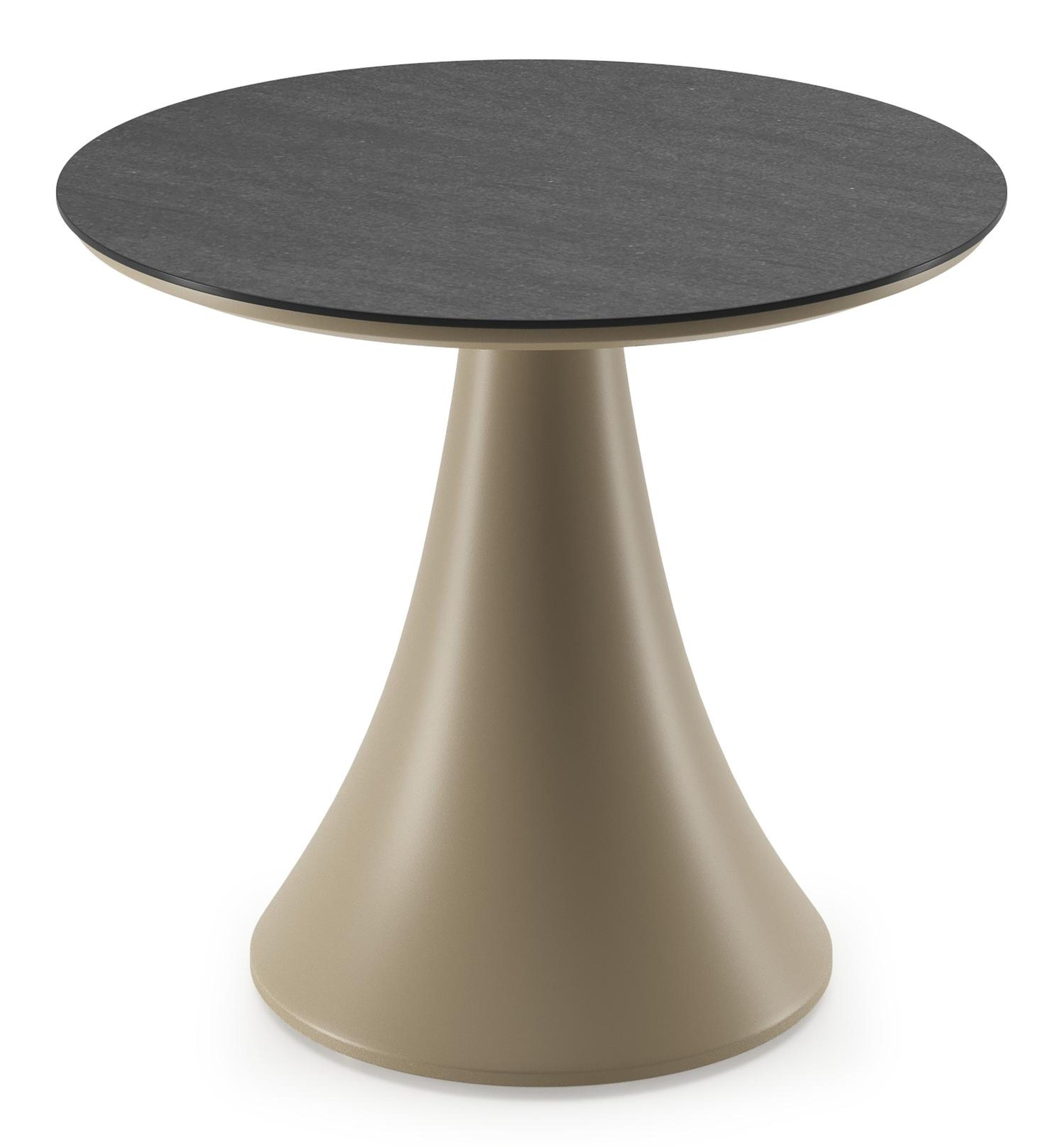 Fano low dining loungetafel rond in beige aluminium en volkeramiek Basalt Black - Dia. 65 x H 55 cm