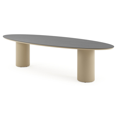 Amico tuintafel ovaal in beige aluminium en volkeramiek Basalt Black - L 320 x B 130 x H 73.5 cm