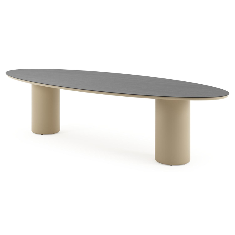 Amico tuintafel ovaal in beige aluminium en volkeramiek Basalt Black - L 320 x B 130 x H 73.5 cm