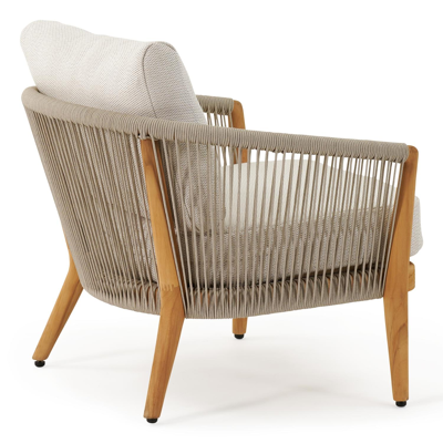 Fauteuil de jardin Orso 2 x 1-pl en teck et corde beige avec coussin en all weather sunbrella® luxe lopi marble