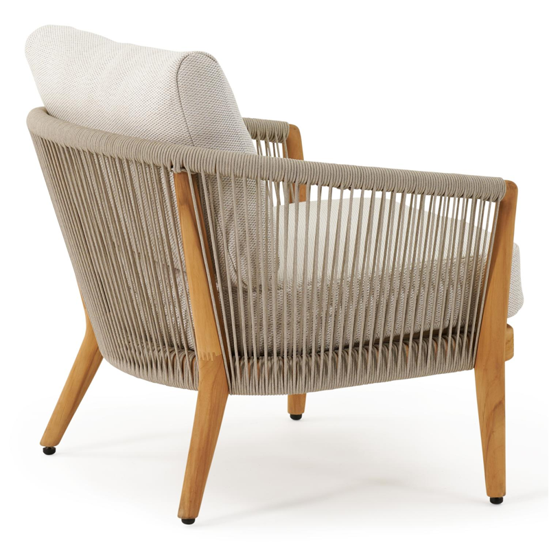 Fauteuil de jardin Orso 2 x 1-pl en teck et corde beige avec coussin en all weather sunbrella® luxe lopi marble