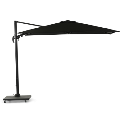 Avola zweefparasol met tiltfunctie in zwart aluminium met zwart weather+ softtouch parasoldoek - L1 200 x L2 300 cm (met voet)