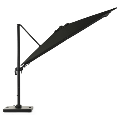 Avola zweefparasol met tiltfunctie in zwart aluminium met zwart all weather sunbrella® premium parasoldoek - L1: 300 x L2: 300 cm (met voet)