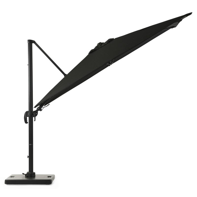 Avola zweefparasol met tiltfunctie in zwart aluminium met zwart all weather sunbrella® premium parasoldoek - L1: 300 x L2: 300 cm (met voet)