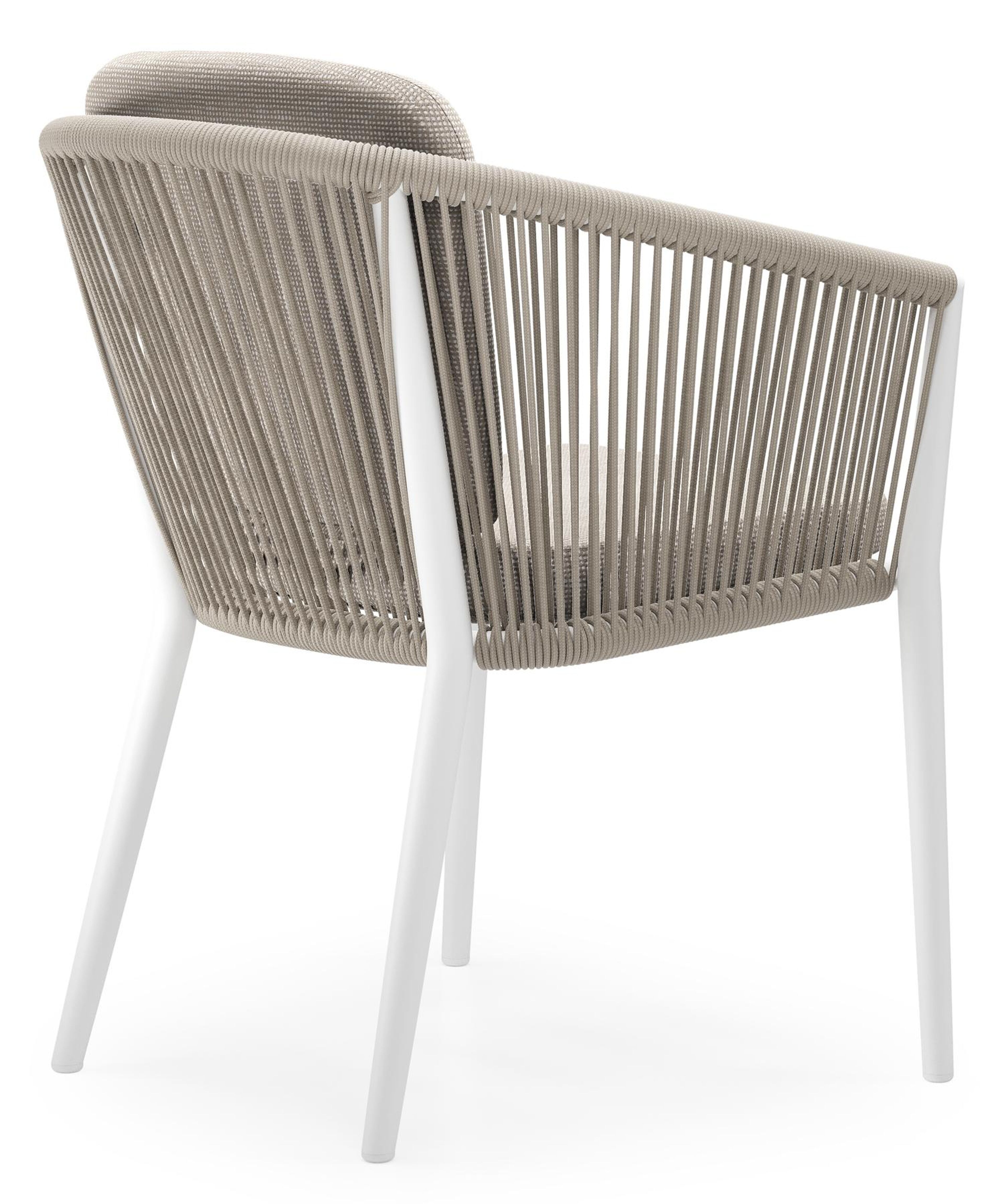 Orso tuinstoel in wit aluminium en beige verticaal geweven ronde rope met zitkussen in All Weather Sunbrella® Luxe Slow Farafra