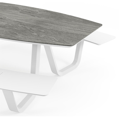 Forno picknicktafel bootvorm in wit aluminium en volkeramiek Aspen Grey - L 240 x B 181 x H 72 cm