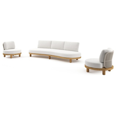 Donato loungeset in teak en beige verticaal geweven ronde rope met all weather solica Soul Optik kussen