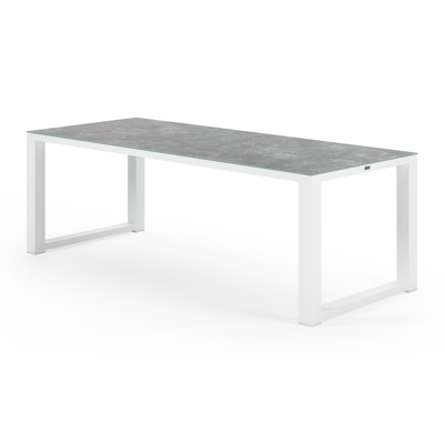 Ensemble de jardin Livo en aluminium blanc avec plateau de table en céramique verre gris et 6 chaises de jardin Rivo