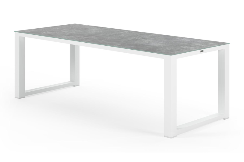 Table de jardin Livo rectangulaire en aluminium blanc et céramique verre gris - Lg. 220 x Lrg. 92 x Haut. 73 cm